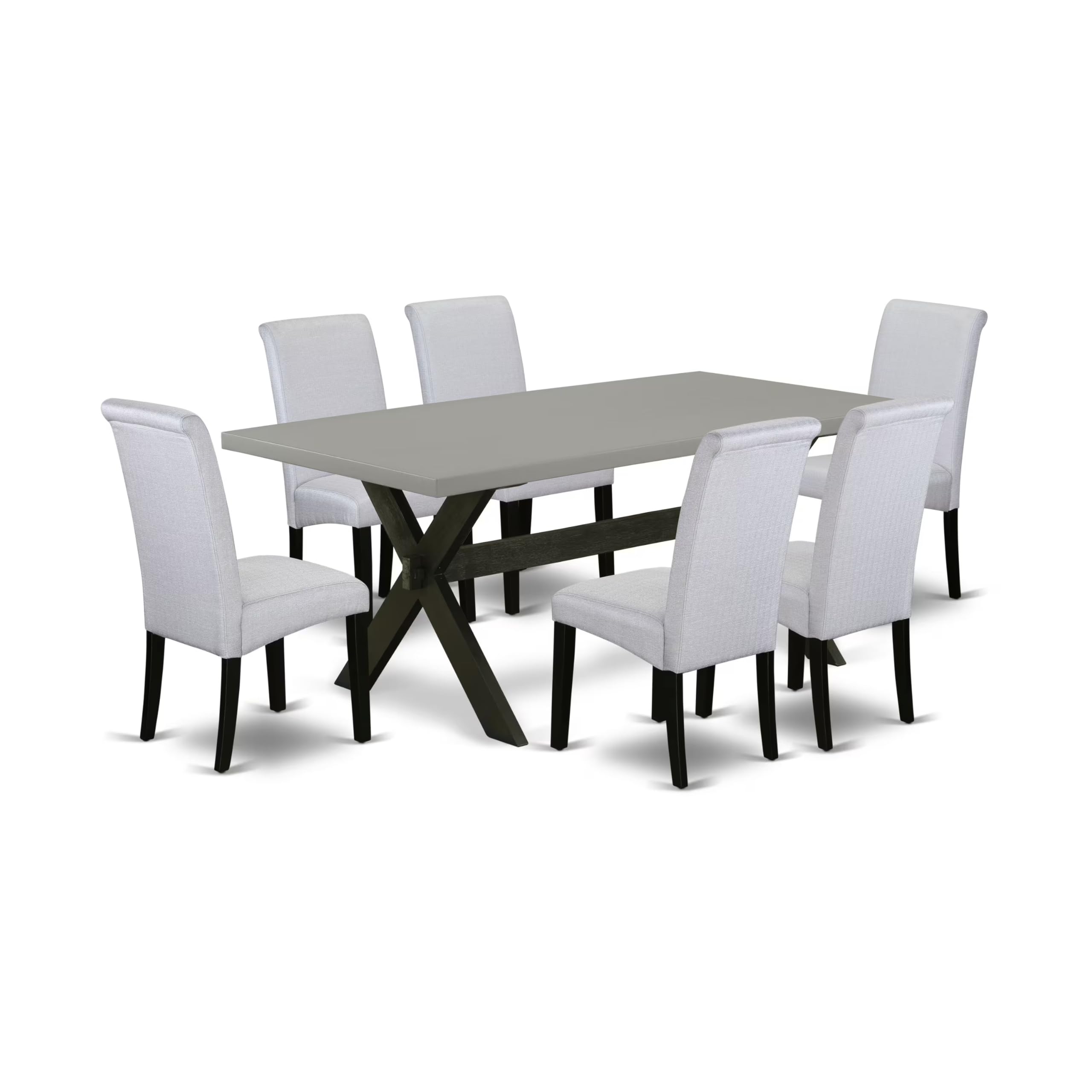 East West Furniture X697Ba105-7 7 Piece Dinette Set Consist Of A Rectangle Dining Room Table With X-Legs And 6 Grey Linen Fabric Upholstered Parson Chairs, 40X72 Inch, Multi-Color